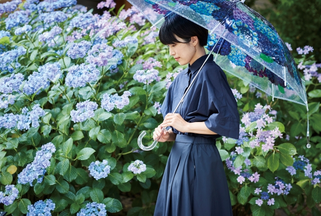 『雨空に咲きこぼれる 紫陽花の傘』と紫陽花
