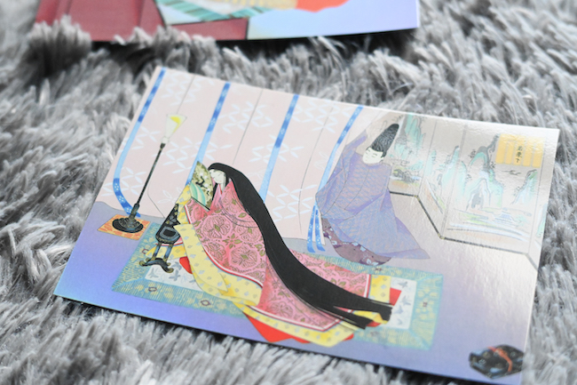 源氏物語のシーンが描かれたポストカード