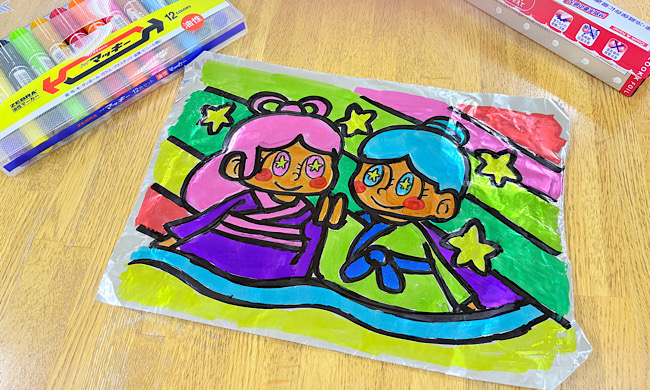 アルミホイルのイラストに色を塗る