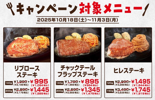 対象ステーキのメニュー